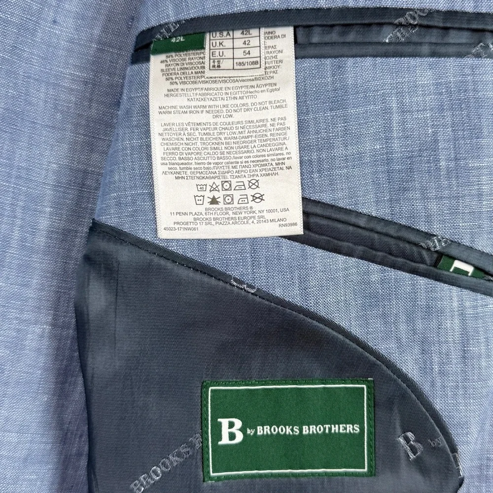 NEW Brooks Brothers Mens 42L Blue 100% Linen Two Button Sport Coat Blazer